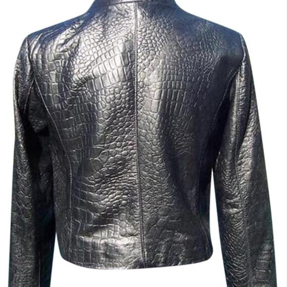 Cache Croc Textured Leather Lined Jacket Coat Top New Front Button NWT $348 - Picture 5 of 13